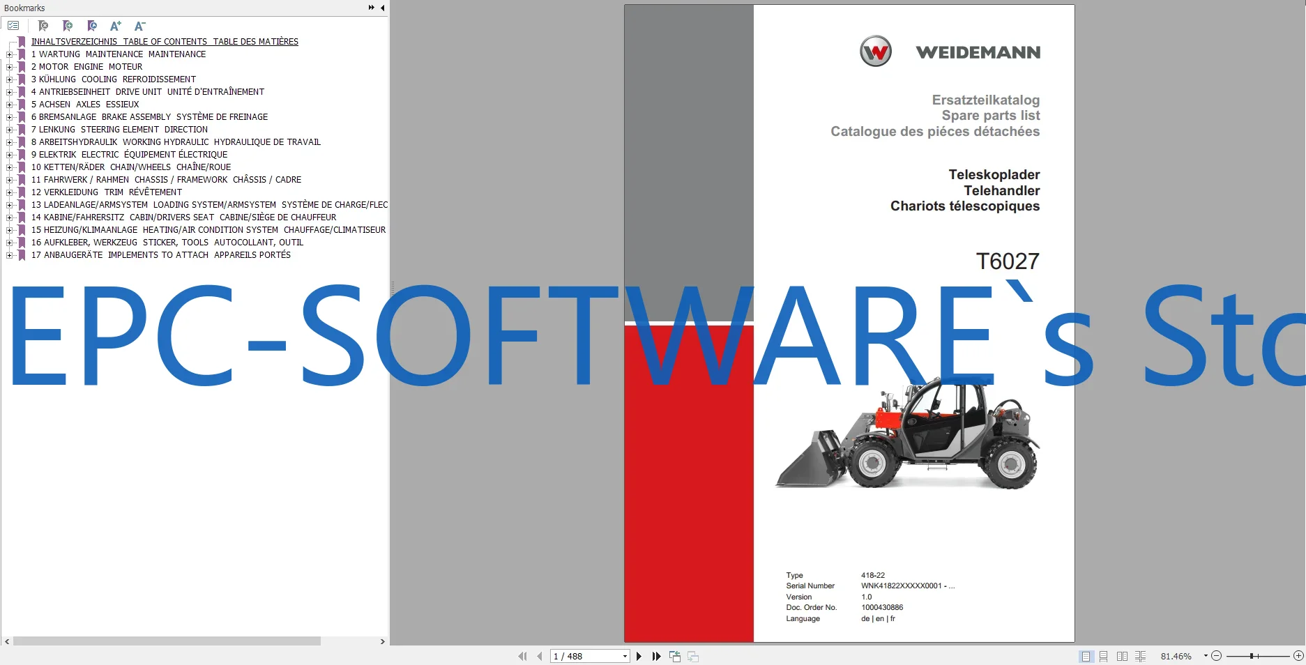 Heavy Equipment Software - EPC-SOFTWARE Weidemann Heavy Equipment Spare Part